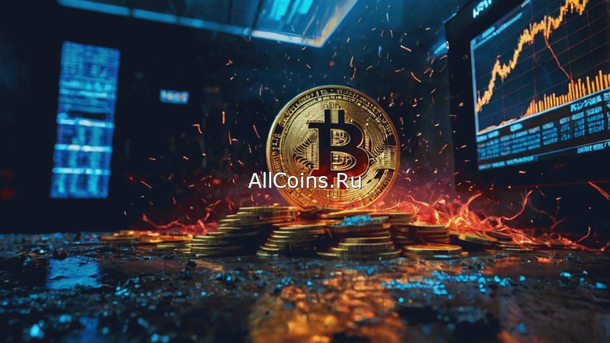 Метафорическая композиция горящий биткоин